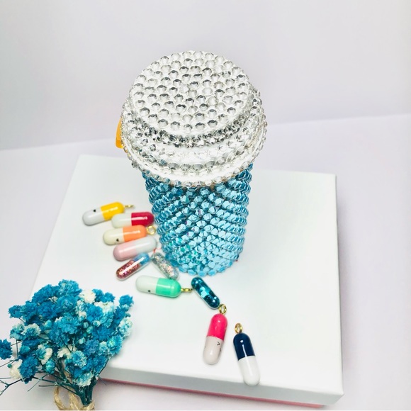 Handmade Swarovski Crystal Aquamarine Pill Bottle, 20 Dram - Picture 6 of 9